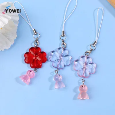 YOWEI Luy Sunny Doll Dây Điện Thoại Bốn Lá Cỏ Ba Lá Dây Điện Thoại Di Động Dễ Thương Dây Đeo Điện Thoại Di Động Camera Mặt Dây Chuyền Móc Khóa Cặp Đôi Quà Tặng VN