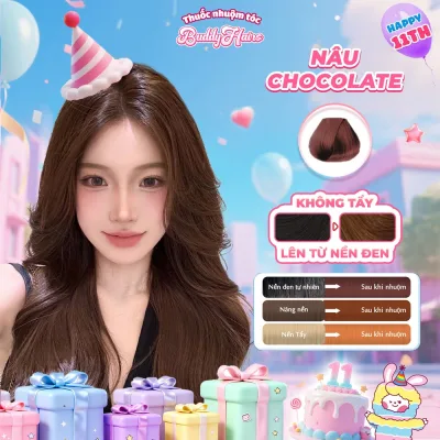 Thuốc nhuộm tóc màu NÂU CHOCOLATE, NÂU SOCOLA, NÂU MOCHA MOUSSE thuốc nhuộm tóc không tẩy | Thuốc nhuộm tóc Buddyhairs