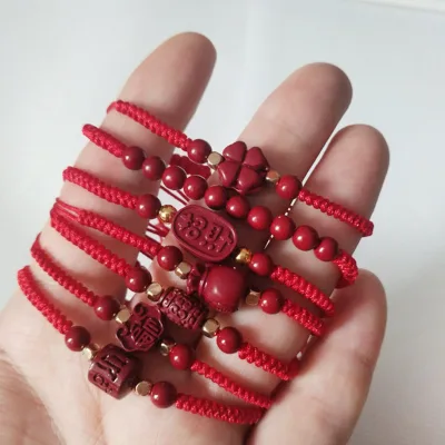 Năm Cung Hoàng Đạo Cinnabar Vòng Tay Dây Đỏ Bốn - Lá Cỏ Ba Lá Sự Giàu Có Thu Hút Dệt Tay Trang Sức May Mắn Vòng Tay Cặp Đôi