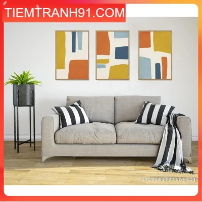 Tranh treo tường | Bộ 3 tranh nhà bếp / MidCentury Modern Print Set / Orange Yellow Light Blue /