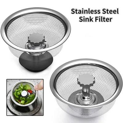 Nắp Lưới Lọc Rác Bồn Rửa Chén Có Tay Cầm Bằng Thép Không Gỉ Tiện Dụng Cho Nhà Bếp/ Phòng Tắm