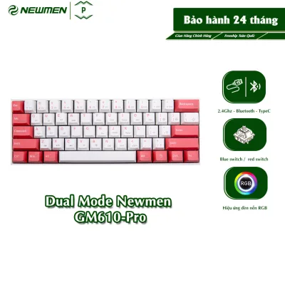 Bàn Phím Cơ Không Dây Dual Mode Newmen GM610 Pro Layout 61 Phím Hotswap, Đa Chế Độ Kết Nối (Bluetooth 5.0/Wired/2.4ghz) -Hàng Chính Hãng, Bảo Hành 24 Tháng, Dùng Cho Laptop, Mac, PC, Tablet