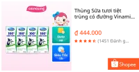 Thùng Sữa tươi tiệt trùng có đường Vinamilk 180ml - 12 lốc