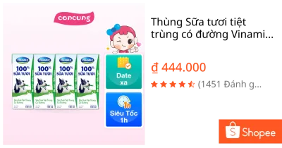 Thùng Sữa tươi tiệt trùng có đường Vinamilk 180ml - 12 lốc