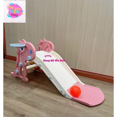 Cầu trượt hình Khủng Long dài 1m23 chơi 1 đến 4 tuổi có kèm theo bóng gai, cầu trượt gấp gọn.