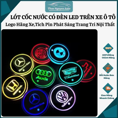 Đế Lót Ly Có Đèn LED Nhiều Màu Chống Trượt Dùng Trang Trí Xe Hơi-Logo Hãng Xe ô Tô