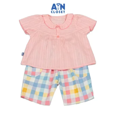 Bộ quần áo Lửng bé gái họa tiết Hồng Dệt Quần Caro Cotton - AICDBG744KU5 - AIN Closet