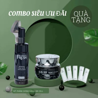 COMBO PHỤC HỒI DA SAU TÁI TẠO, DƯỠNG DA TRẮNG HỒNG KHOẺ MẠNH GỒM SỮA RỬA MẶT VÀ KEM NGÀY GSIII DR CELL