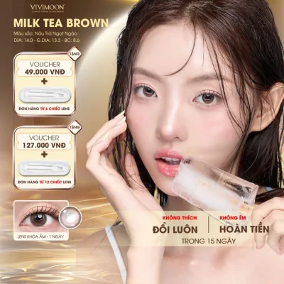 VIVIMOON lens cận khóa ẩm 1 ngày với công nghệ MPC cao cấp, kính áp tròng Milk Tea Brown màu nâu trà sữa