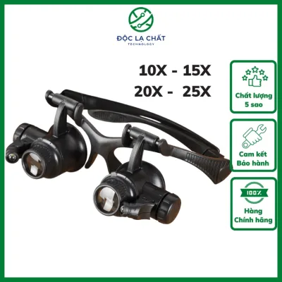 Kính Lúp V2 kèm đèn led dạng đeo mắt, gọng 2 bên chắc chắn, độ phóng đại lên tới 25 lần
