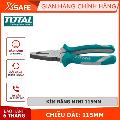 Kìm điện mini TOTAL THTMN156 | kềm răng Kích thước 4,5 "/ 115mm, Đầu kềm được đánh bóng và chống gỉ, Tay cầm hai màu 120/T bấm, cắt, tuốt (vỏ dây điện), uốn dây điện tại nhà riêng, công trình, xí nghiệp, nhà máy