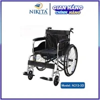Xe lăn tay có nệm, bô vệ sinh cho người già, người bệnh, người đi lại khó khăn - NIKITA N213-3