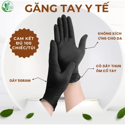 Bao tay y tế không bột CICI, găng tay cao su nitrile Đen/Trắng - 100 chiếc/ túi hỗ trợ chống hóa chất nhẹ hiệu quả