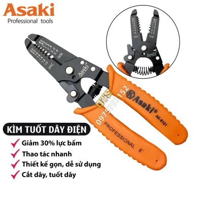Kìm tuốt dây điện đa năng Asaki JAPAN AK-9101, kìm đa năng thợ điện phù hợp nhiều lõi dây, kềm cắt tuốt thao tác nhanh, có khoá an toàn khi sử dụng, kìm thợ điện, kìm cắt dây điện, kềm tuốt dây điện, kềm tuốt dây Nhật Bản