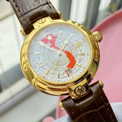 Đồng hồ Nga bản đồ Việt Nam vỏ vàng dây da máy cơ size 40mm + Bảo Hành 12 tháng