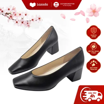 Kosu 22007 Women's Square-Soled High-Heeled Leather Shoes, 5cm High, Super Comfortable, Waterproof, and Pain-Free Office Shoes Made in Japan