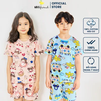 Đồ bộ quần áo ngắn tay thun cotton dành cho bé trai, bé gái mặc nhà mùa hè Unifriend Hàn Quốc U2022-8. Size đại 5, 6, 8, 10 tuổi