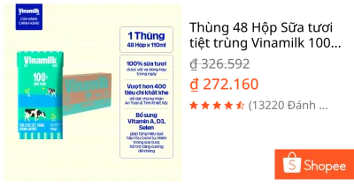 Thùng 48 Hộp Sữa tươi tiệt trùng Vinamilk 100% Không đường 110ml