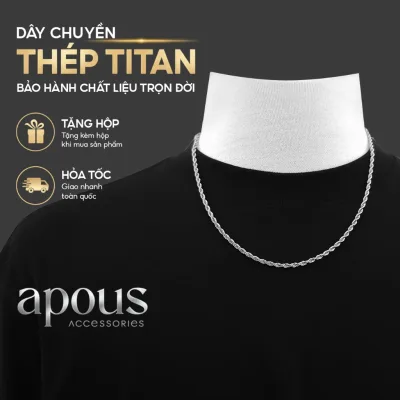 Dây chuyền Thép Titan cao cấp không gỉ xích xoắn Basic, Vòng cổ nam Thép 316L Titanium Apous