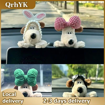QrhYK Dễ thương phim hoạt hình con chó con búp bê sang trọng xe trang trí nội thất xe hơi màn hình trung tâm giao diện điều khiển trang trí tự động phụ kiện