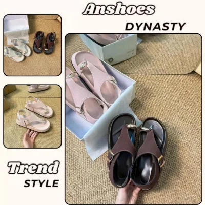 Sandal Xỏ Ngón, Dép Xỏ Ngón Ba Màu Nâu Kem Hồng Quai Cài N69 || Anshoes Dynasty