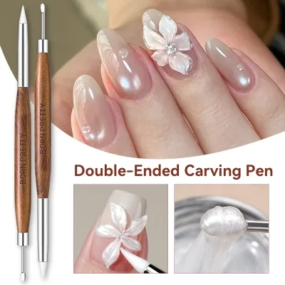 BORN PRETTY Hai Đầu Silicon Móng Tay Nghệ Thuật Khắc Bút Đa Năng Hỗn Hợp Gel Móng Tay Bút DIY Tranh Điêu Khắc Bàn Chải Móng Tay