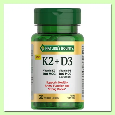 Nature's Bounty Vitamin K2 D3 Pills, Jar of 30 Pills, American Product