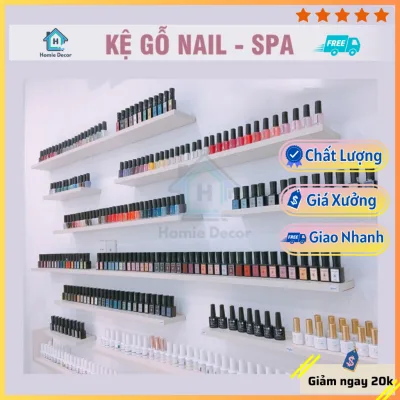 Kệ nail treo tường Spa, tiệm Nail, kệ trang trí treo tường trắng đen để sơn gỗ MDF, tặng kèm vít