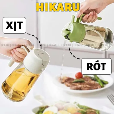 Bình Đựng Dầu Ăn 2 Chế Độ (Xịt & Rót) Thủy Tinh Cao Cấp Đựng Dầu Ăn Nước Mắm HIKARU DT241102001