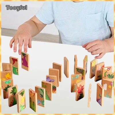 Đồ chơi xếp hình bằng gỗ Dominoes khủng long Tooyful, Bao gồm 26 Domino, Trò chơi phù hợp, Trò chơi hình ảnh cho trẻ mới biết đi cho trẻ từ 3 đến 8 tuổi