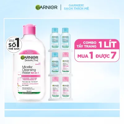 Bộ 1L Nước Tẩy Trang làm sạch sâu dịu nhẹ cho mọi loại da- Garnier Micellar Cleansing Water(700ml + 50mlx6)