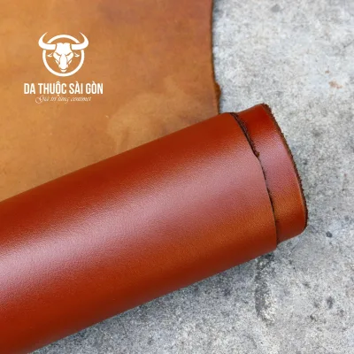 Da bò nappa cao cấp màu nâu bò thương hiệu Da Thuộc Sài Gòn chất da đanh dẻo độ dày 1.6 mm - 1.8 mm phù hợp may túi xách ví da giày dép