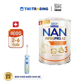 Sữa bột NAN INFINIPRO A2 800g Thụy Sĩ 3 với đạm quý A2 tiêu hóa tốt sau 7 ngày và 6HMO tăng cường đề kháng (2 - 6 tuổi) - Tặng Bàn chải điện cho bé Kalpen