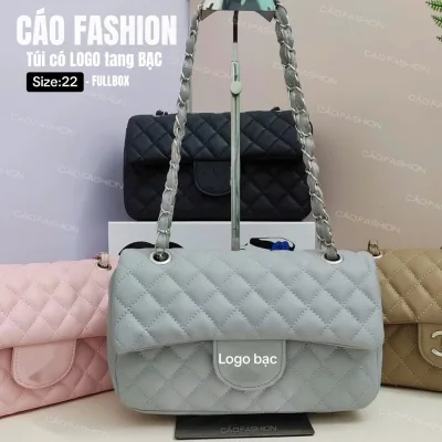 túi xách QC đeo chéo FULLBOX size:22, túi xách logo tang bạc trẻ trung, nữ tính, dễ phối đồ, túi đựng vừa đt, son phấn..