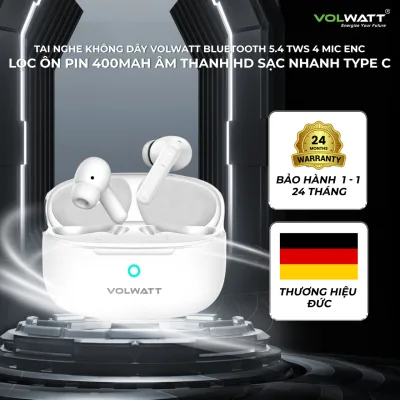 Volwatt Wireless Headphones Bluetooth 5.4 Tws 4 Mic Enc Filter 400Mah Battery Hd Sound Fast Charging Type C