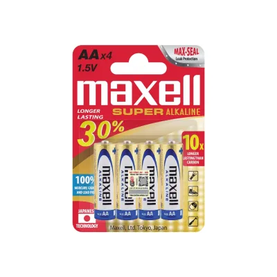 Pin AA/ 2A Maxell LR6 Super Alkaline Vỉ 4 Viên 1.5V Chính Hãng Dùng Cho Remote, Đèn Pin, Đồ Chơi, Thiết Bị Y Tế