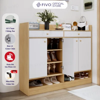 Fivo Fs53 High Quality Moisture-Proof Wooden Shoe Cabinet, Many Shoe Compartments, Shoe Protection Door, Spacious Cabinet Surface Can Hold Many Items - Width 120cm