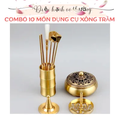 Set dụng cụ tạo hình trầm bột, combo 10 món dụng cụ tạo hình nghệ thuật trầm gồm cả lư đốt bằng đồng