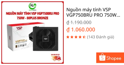 Nguồn máy tính VSP VGP750BRU PRO 750W, 80Plus BRONZE, ATX, PCIe 5.1 Bảo Hành 36 Tháng