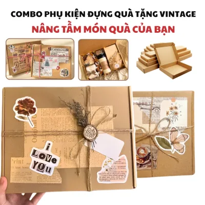Hộp đựng gói quà carton vintage nắp gài, phụ kiện trang trí quà tặng nhiều size đựng quà tặng sinh nhật Happy Birds