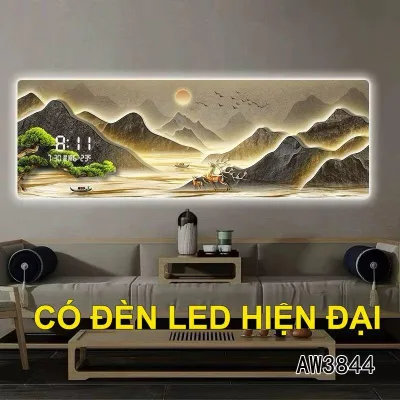 Tranh Phong Cảnh Đèn Led Đồng Hồ Điện Tử Hiện Đại Treo Tường Treo Phòng Khách Trang Trí Decor