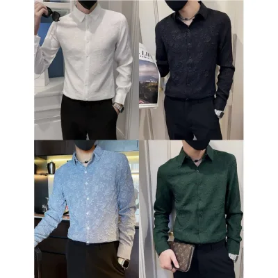 Áo Sơ Mi Nam Dài Tay Màu Trơn Họa Tiết Thời Trang simple áo nam đẹp áo nam form rộng fashion áo nam có cổ áo nam big size lụa áo sơ mi nam hàn quốc