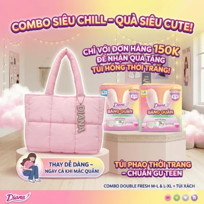 Băng quần vệ sinh Double Fresh Diana 2 lõi mới - Gói 6 miếng - Tặng túi thời trang