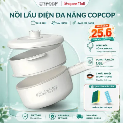Nồi lẩu điện đa năng COPCOP nồi lẩu dung tích 1.8L tặng kèm khay hấp tiện lợi bảo hành 12 tháng