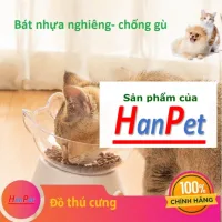 Hanpet - BÁT NHỰA NGHIÊNG CHO CHÓ MÈO - CHÉN ĐỰNG thức ĂN BÁT CAO CHỐNG GÙ THÚ CƯNG NHỎ