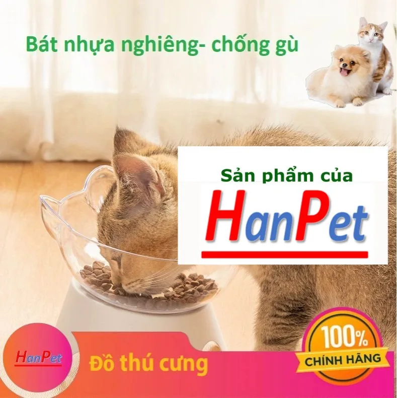 Hanpet - BÁT NHỰA NGHIÊNG CHO CHÓ MÈO - CHÉN ĐỰNG thức ĂN BÁT CAO CHỐNG GÙ THÚ CƯNG NHỎ