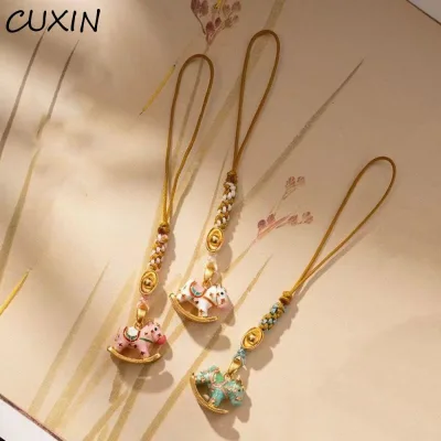 Dây đeo điện thoại năm ngựa CUXIN, Chúc may mắn Đa năng Cung hoàng đạo Hors Dây điện thoại, Móc khóa Phong cách Trung Quốc Vỏ điện thoại di động chống mất dễ thương Móc khóa chìa khóa xe hơi