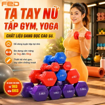 Tạ Tập Gym Tại Nhà Chất Liệu Gang Bọc Cao Su,Tạ Tay Nữ Chuyên Tập Gym, Yoga Cân Nặng Từ 1-6kg