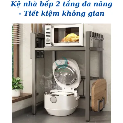 Kệ Đa Năng Nhà Bếp 2 Tầng Chống Gỉ Kệ Lò Vi Sóng Thông Minh Kèm Móc Treo & Kệ Dao Kệ Bếp Tiện Ích Đa Chức Năng Kiểu Dáng Hiện Đại Kệ Inox Nhà Bếp Đa Năng Có Giá Treo Dụng Cụ Kệ Để Bếp Điện – Lò Vi Sóng – Nồi Cơm – Máy Pha Cà Phê