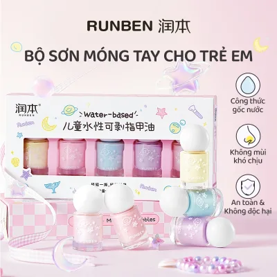 RUNBEN Năm Màu Sơn Móng Tay lột được cho trẻ em đồ chơi bé gái an toàn không độc hại Quà tặng trẻ em 5 chai/hộp